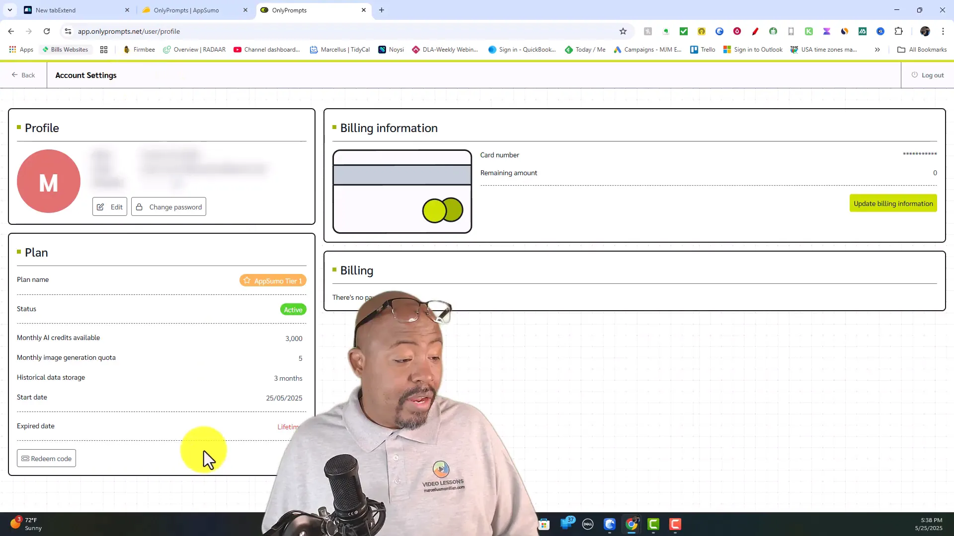 account settings and billing options