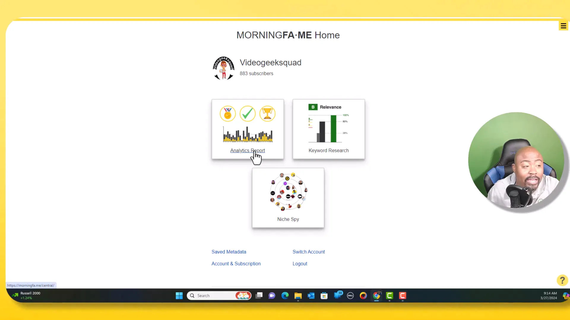 Analytics report showing subscriber and view count