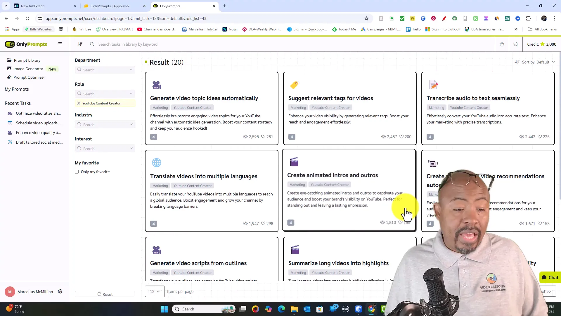 YouTube content creator prompts for workflow