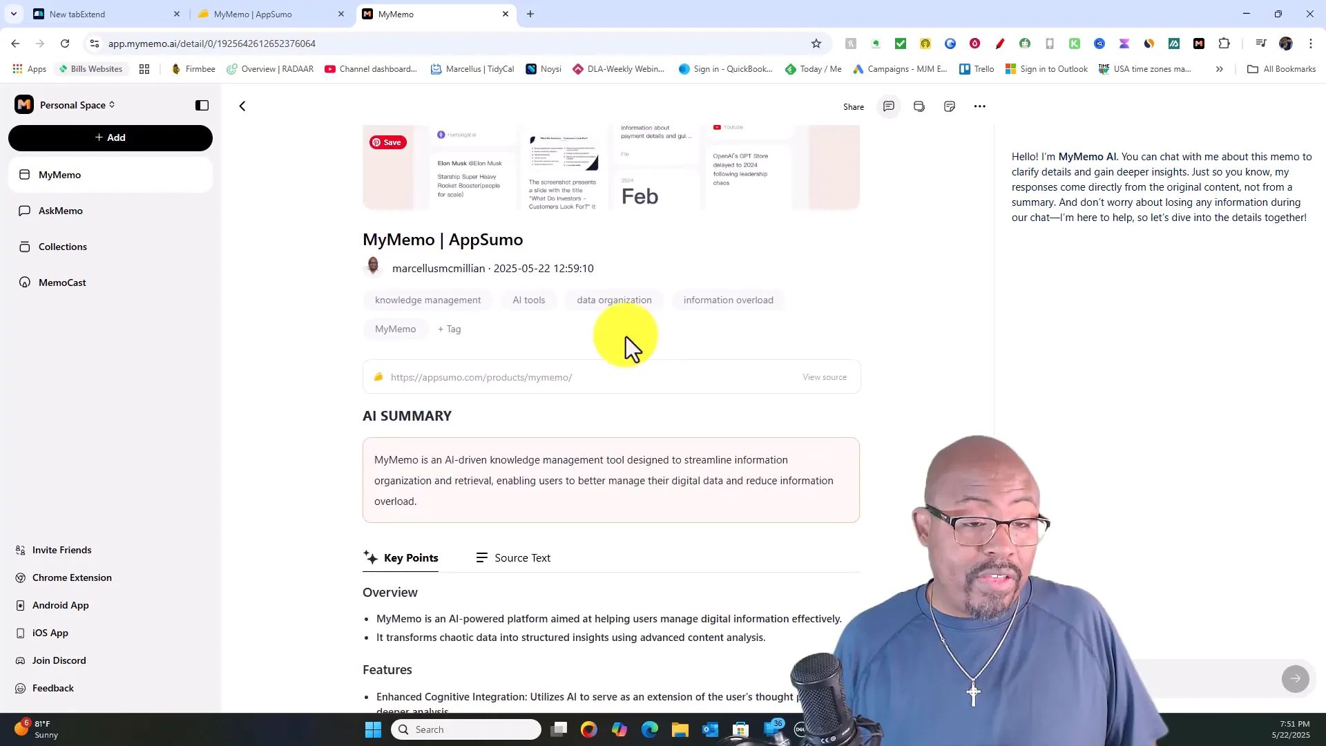AI-generated summary of a web page in MyMemo AI