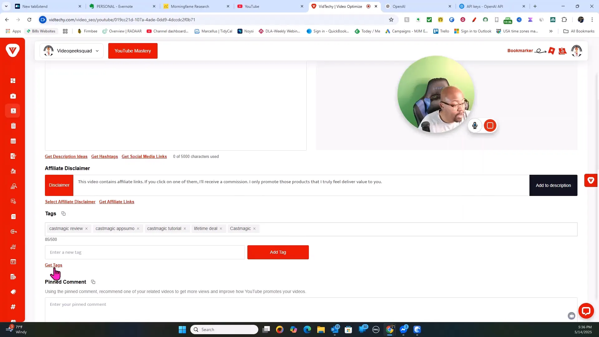 Vidtechy suggested tags list for video optimization