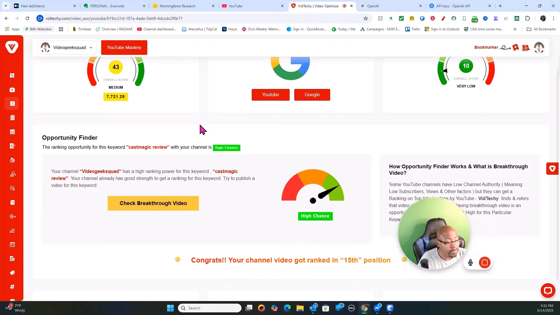 Vidtechy keyword analysis with competition and ranking opportunity