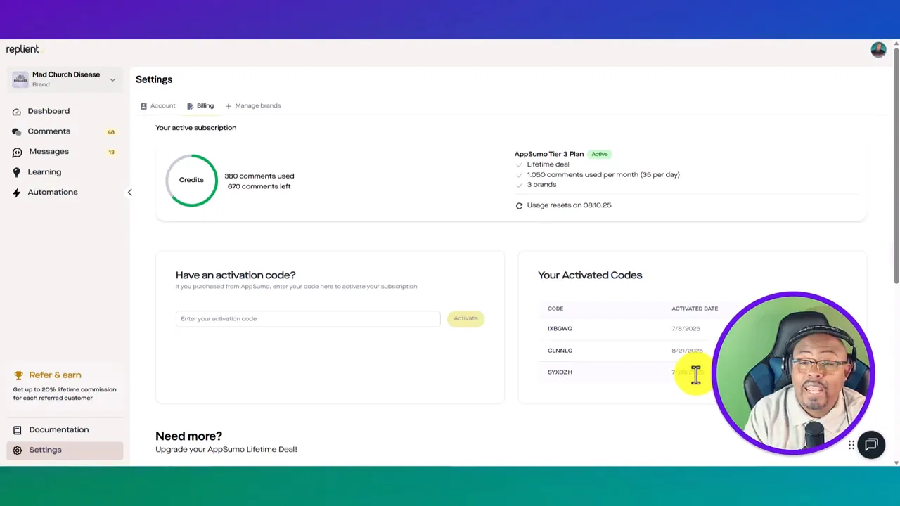 Replient showing activation and usage dates highlighting lockout behavior