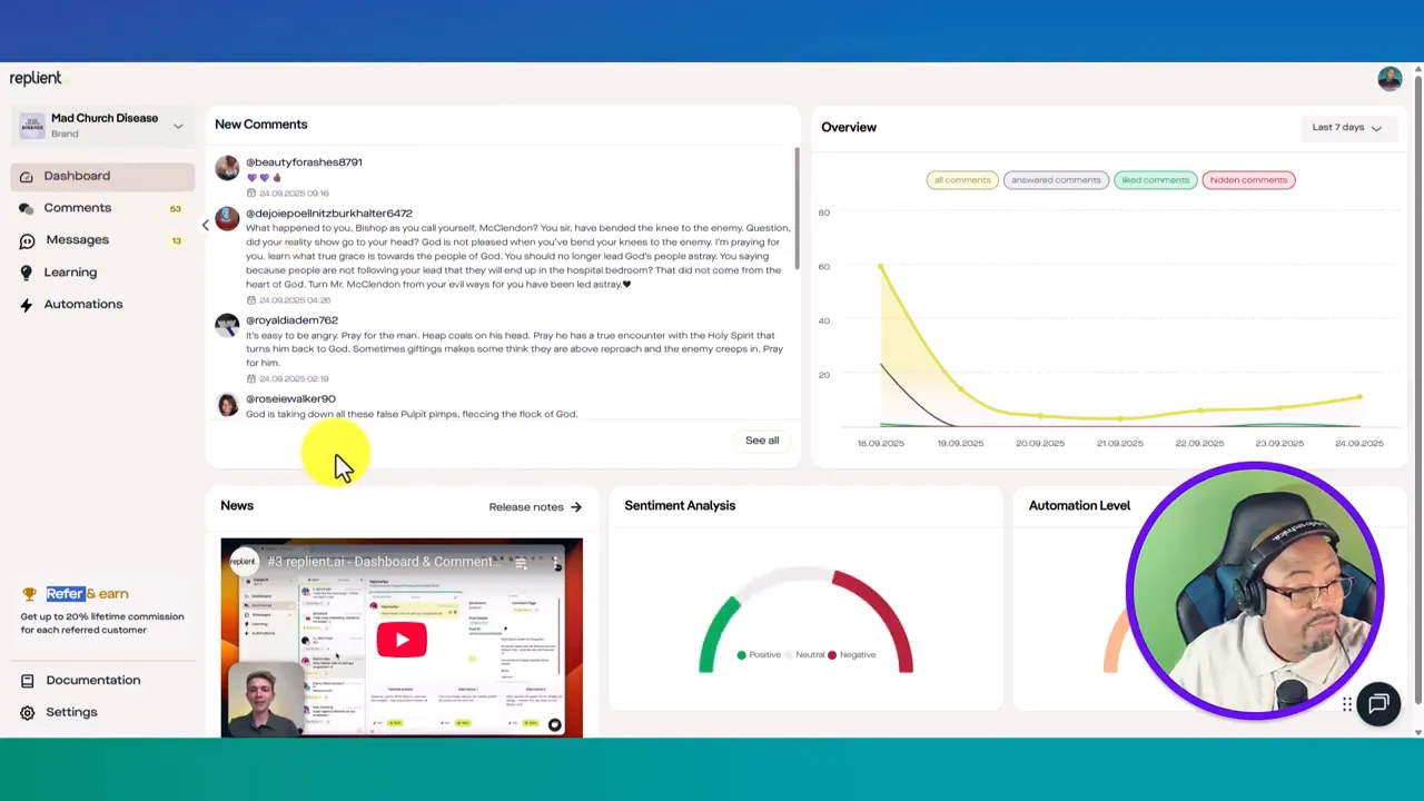 Replient sentiment analysis and automation dashboard